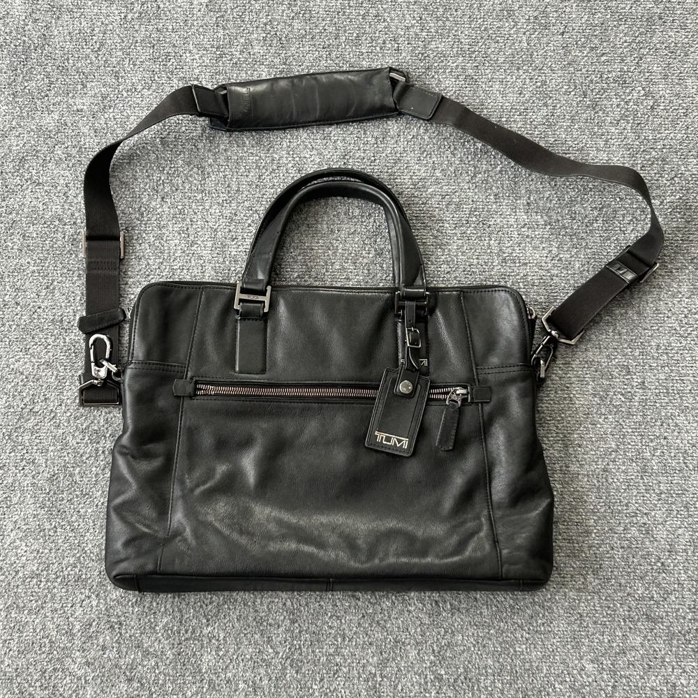 Tumi Dover Slim Leather Briefcase 68516D Black Laptop Bag Business Work